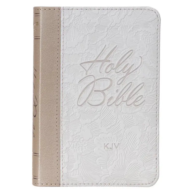 Pearlized White & Taupe Faux Leather King James Version Pocket Bible