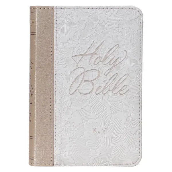 Pearlized White & Taupe Faux Leather King James Version Pocket Bible