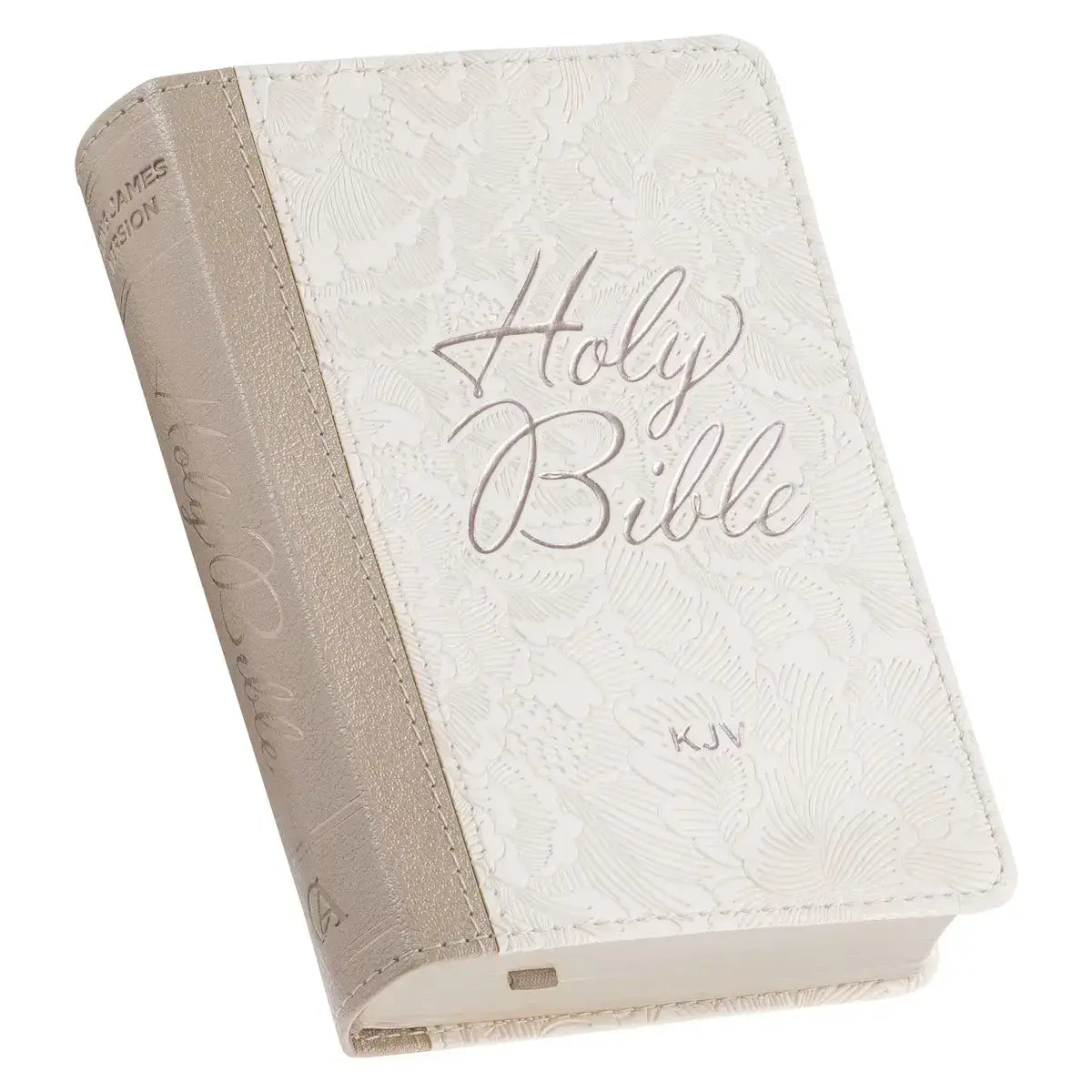Pearlized White & Taupe Faux Leather King James Version Pocket Bible