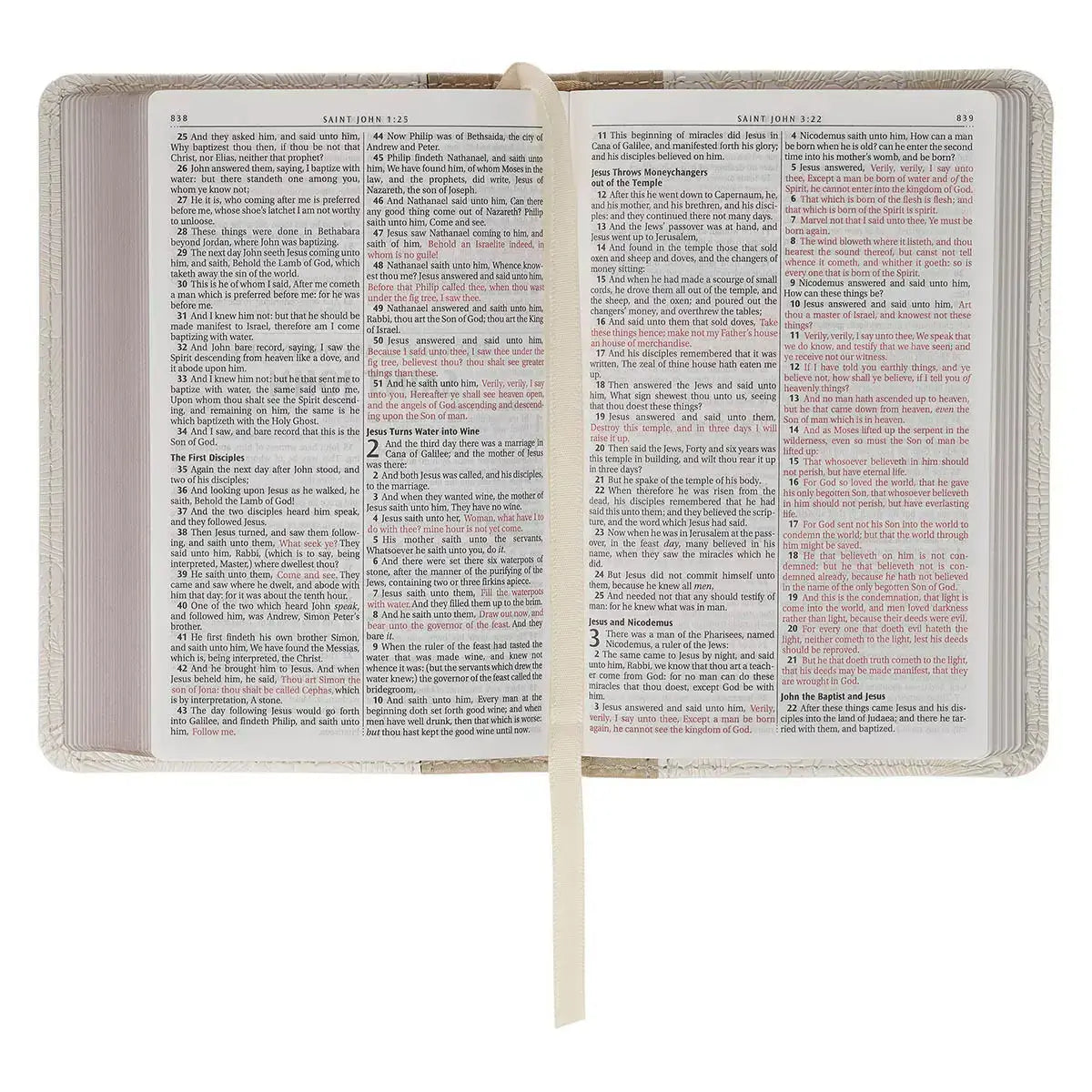 Pearlized White & Taupe Faux Leather King James Version Pocket Bible