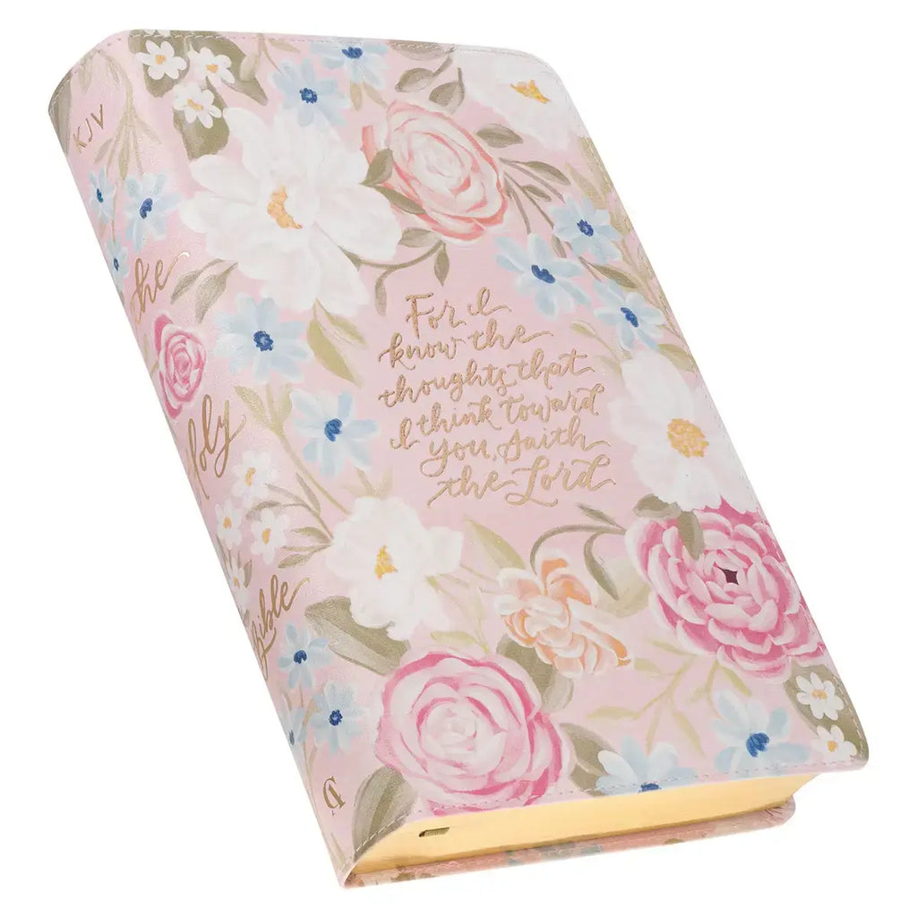 Pink Floral Faux Leather Giant Print Standard-Size King James Version Bible with Thumb Index