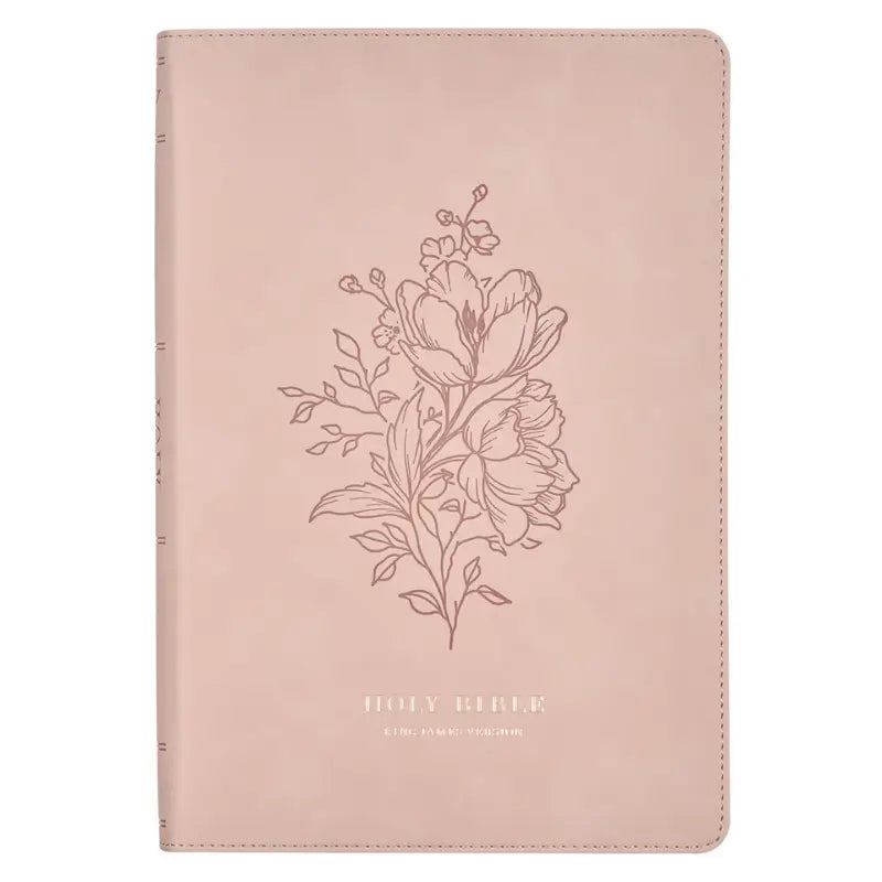 Pink Floral Faux Leather Large Print Thinline King James Version Bible with Thumb Index Main image