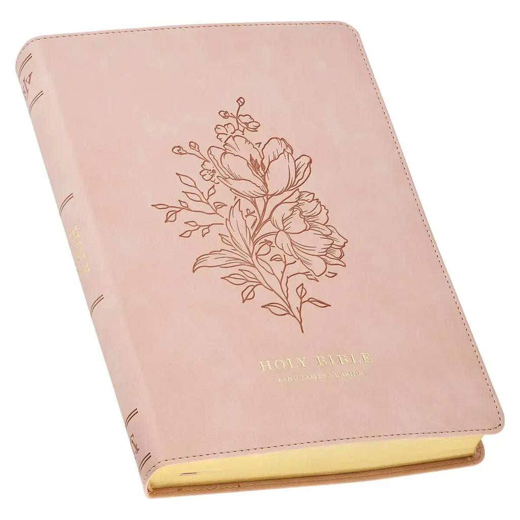 Pink Floral Faux Leather Large Print Thinline King James Version Bible with Thumb Index
