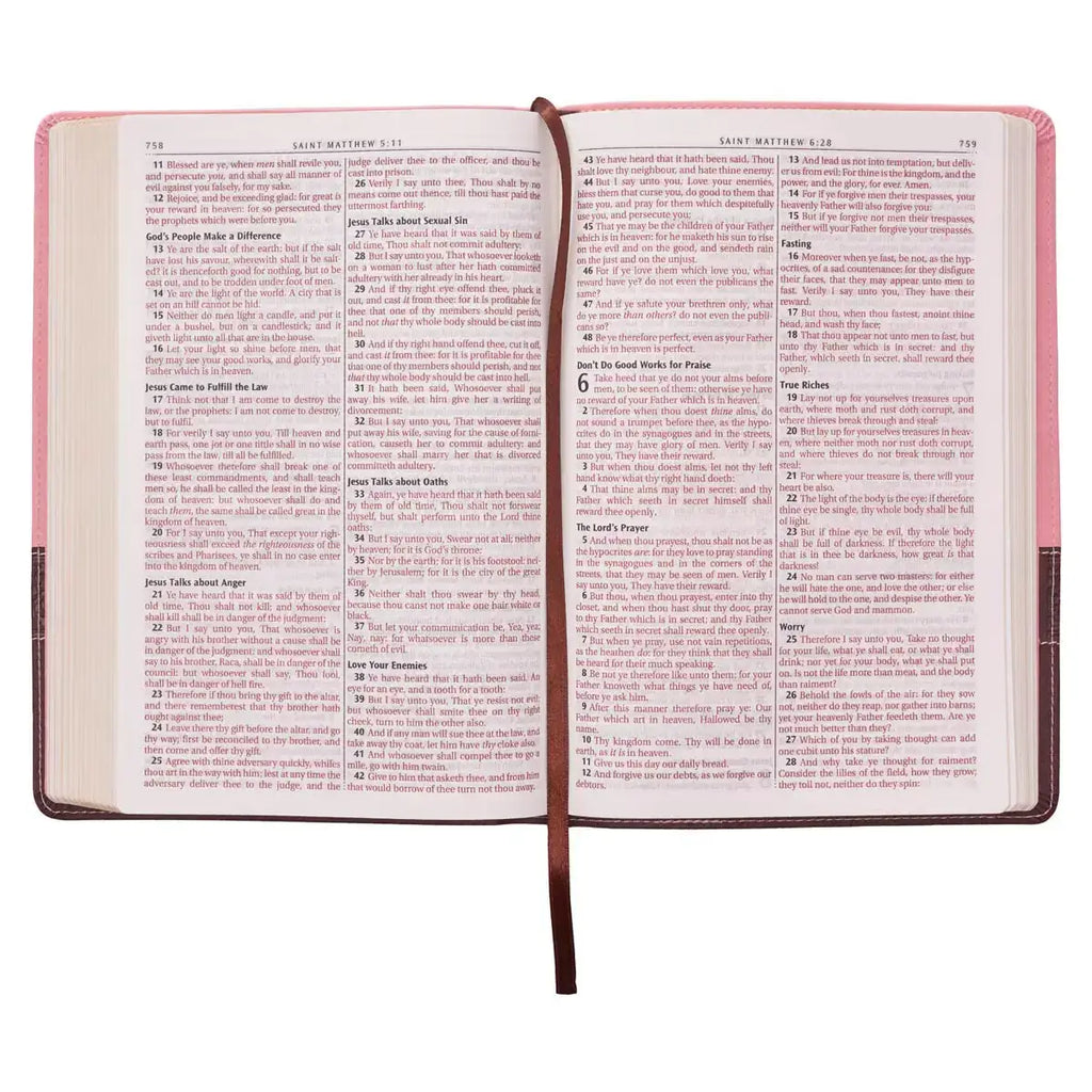 Pink & Brown Large Print Faux Leather Thinline King James Version Bible