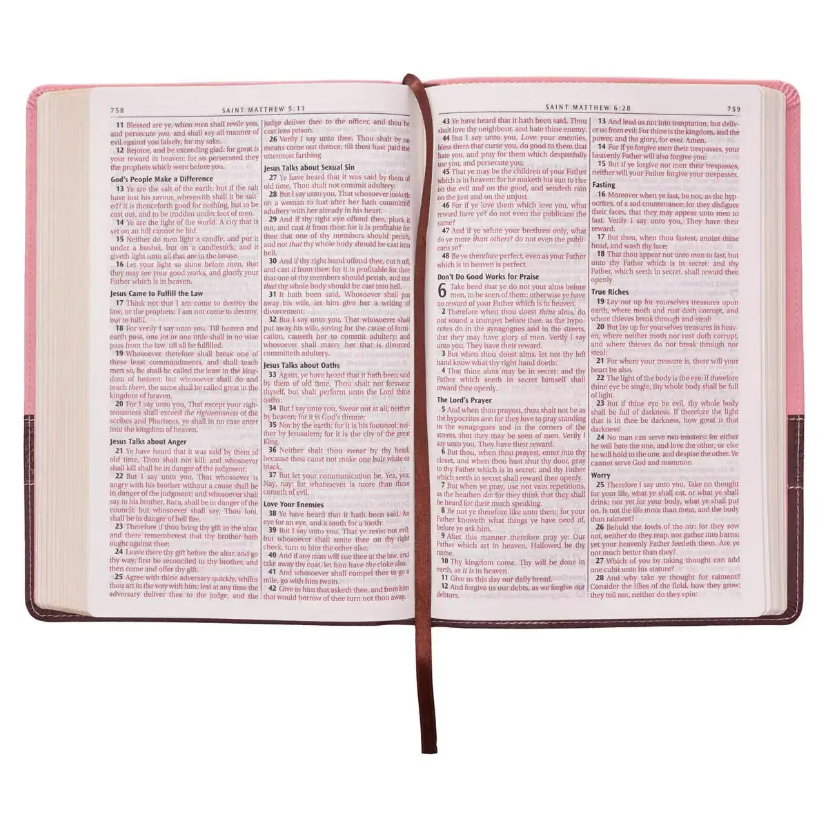 Pink & Brown Large Print Faux Leather Thinline King James Version Bible