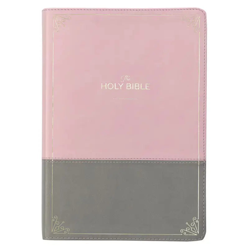 Pink & Gray Faux Leather Super Giant Print Full-size King James Version Bible with Thumb Index