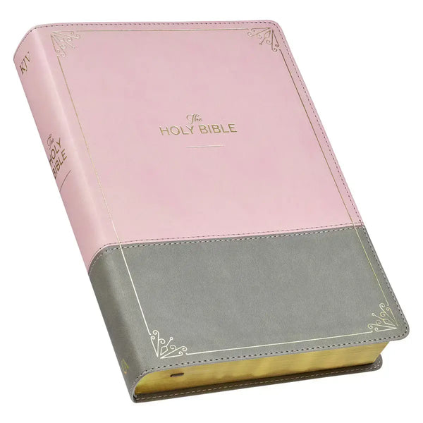 Pink & Gray Faux Leather Super Giant Print Full-size King James Version Bible with Thumb Index