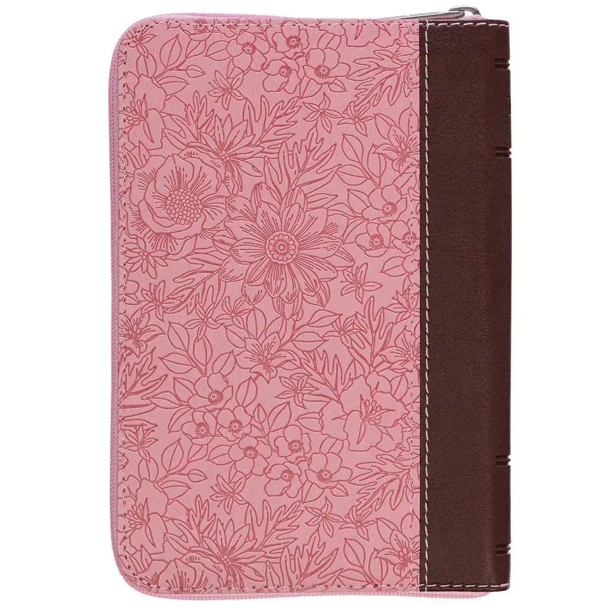 Pink & Saddle Tan Faux Leather Mini Pocket King James Version Bible with Zippered Closure