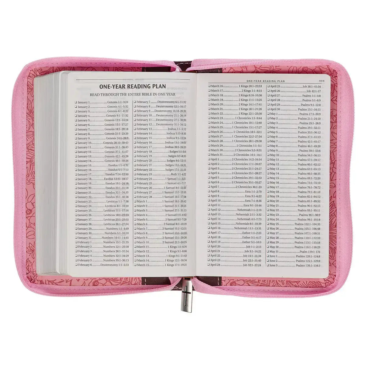 Pink & Saddle Tan Faux Leather Mini Pocket King James Version Bible with Zippered Closure