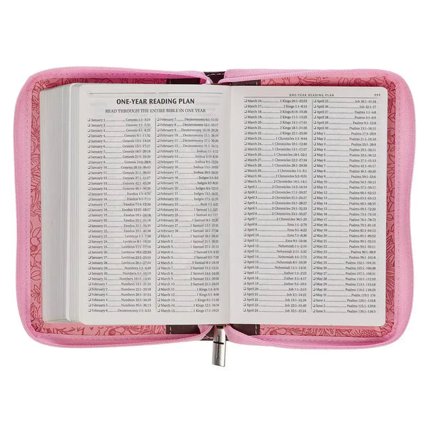 Pink & Saddle Tan Faux Leather Mini Pocket King James Version Bible with Zippered Closure