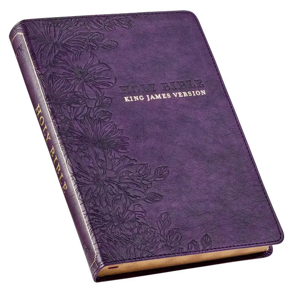 Purple Floral Faux Leather Large Print Thinline King James Version Bible with Thumb Index