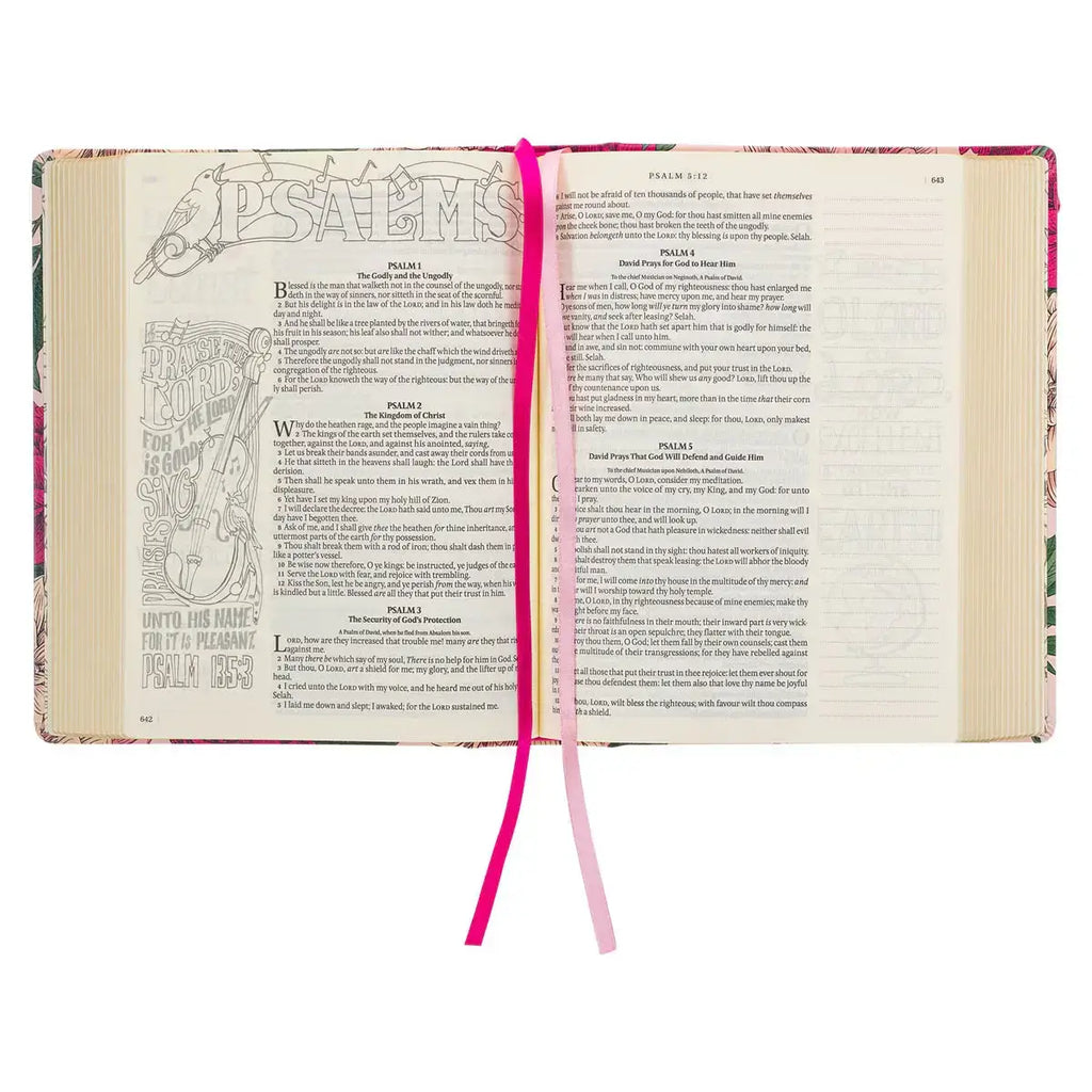 Rose-Pink Floral Faux Leather Hardcover KJV My Creative Bible with Elastic Closure