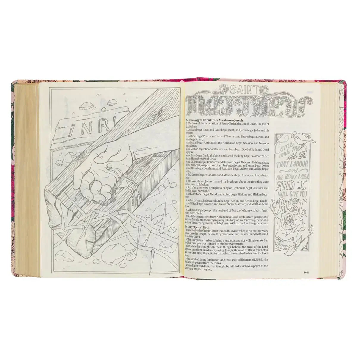 Rose-Pink Floral Faux Leather Hardcover KJV My Creative Bible with Elastic Closure