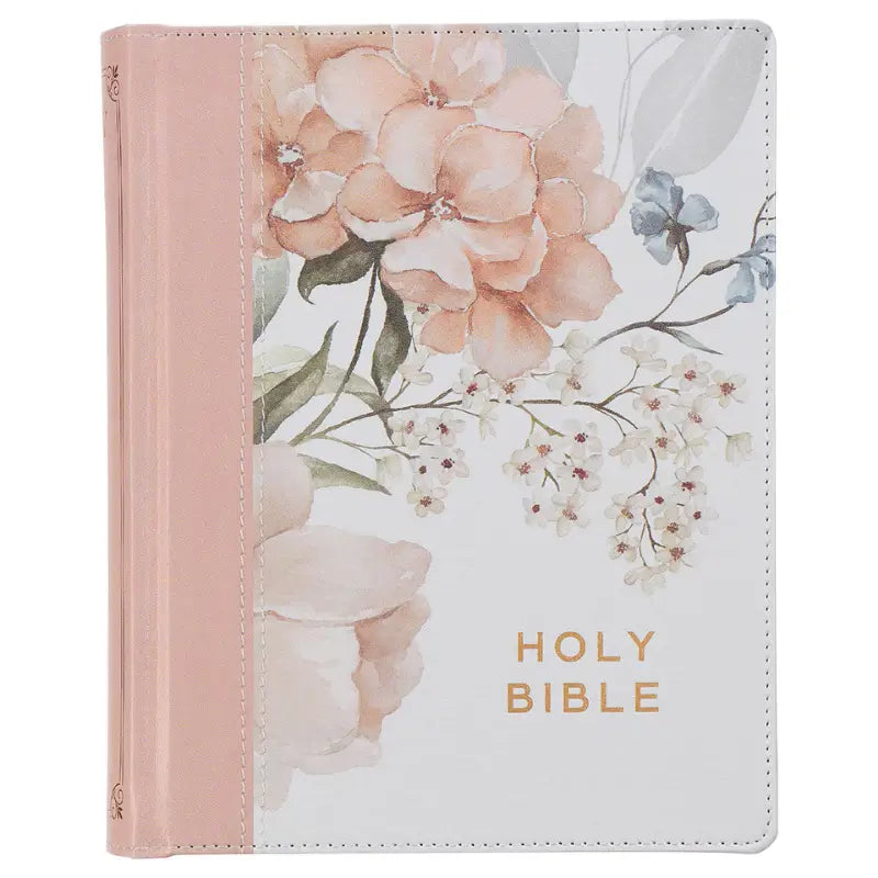 Rosy Coral Floral Faux Leather Hardcover King James Version Note-taking Bible Main image