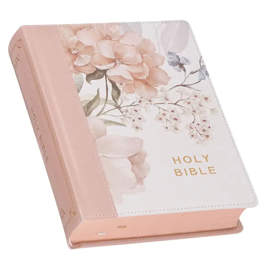 Rosy Coral Floral Faux Leather Hardcover King James Version Note-taking Bible