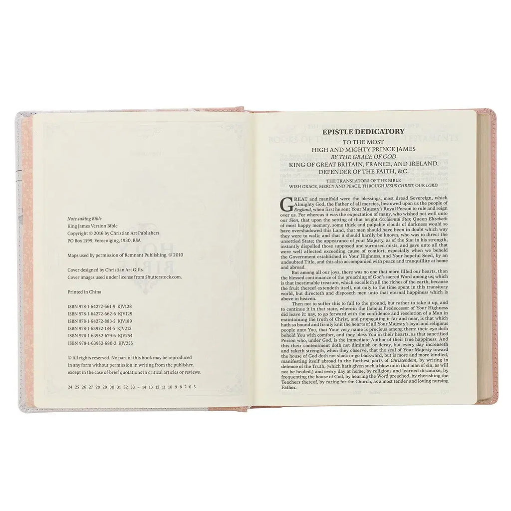 Rosy Coral Floral Faux Leather Hardcover King James Version Note-taking Bible