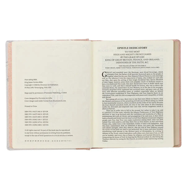 Rosy Coral Floral Faux Leather Hardcover King James Version Note-taking Bible