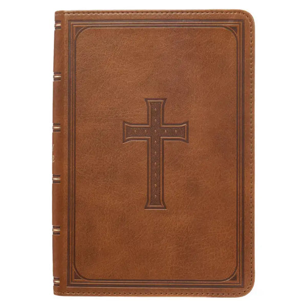 Saddle Tan Faux Leather Large Print Compact King James Version Bible