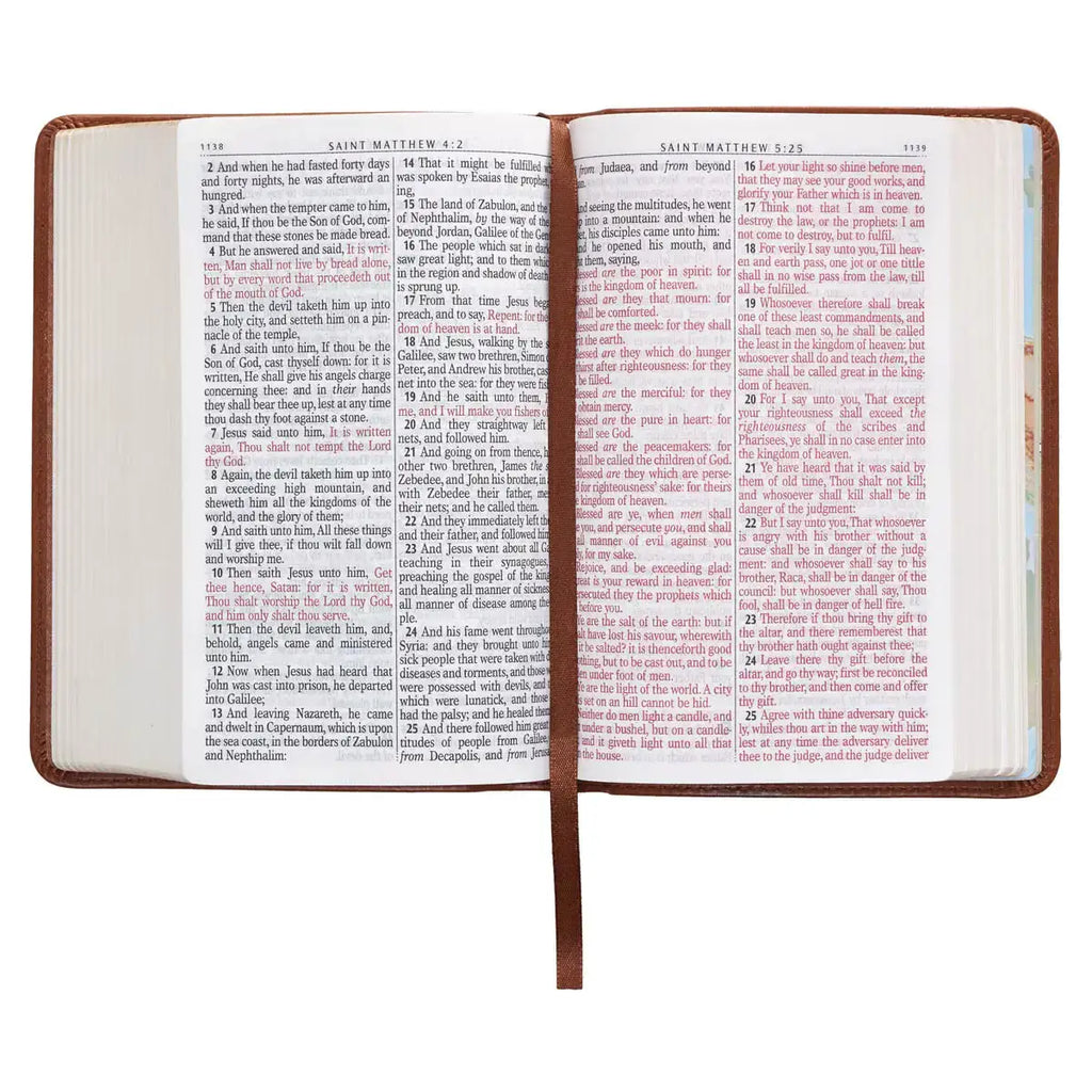 Saddle Tan Faux Leather Large Print Compact King James Version Bible