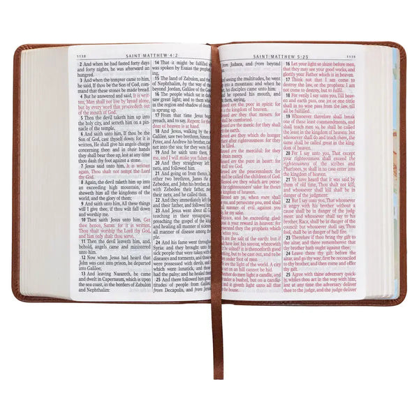 Saddle Tan Faux Leather Large Print Compact King James Version Bible