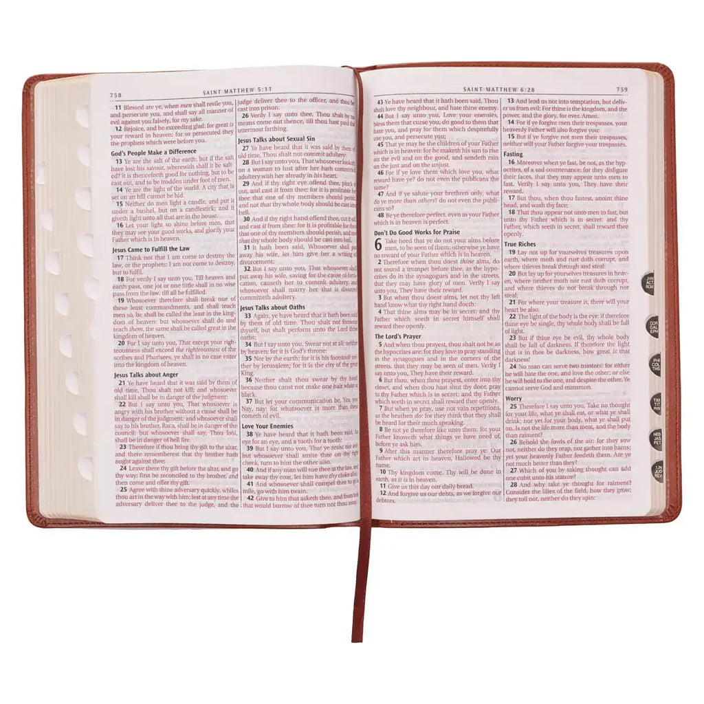 Saddle Tan Faux Leather Large Print Thinline King James Version Bible with Thumb Index