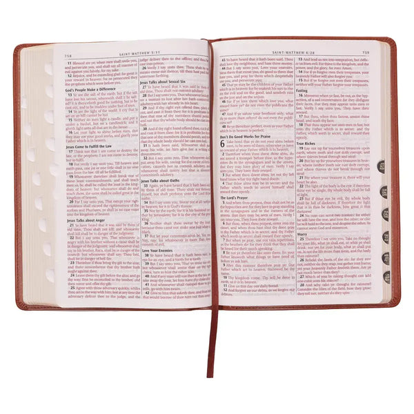 Saddle Tan Faux Leather Large Print Thinline King James Version Bible with Thumb Index