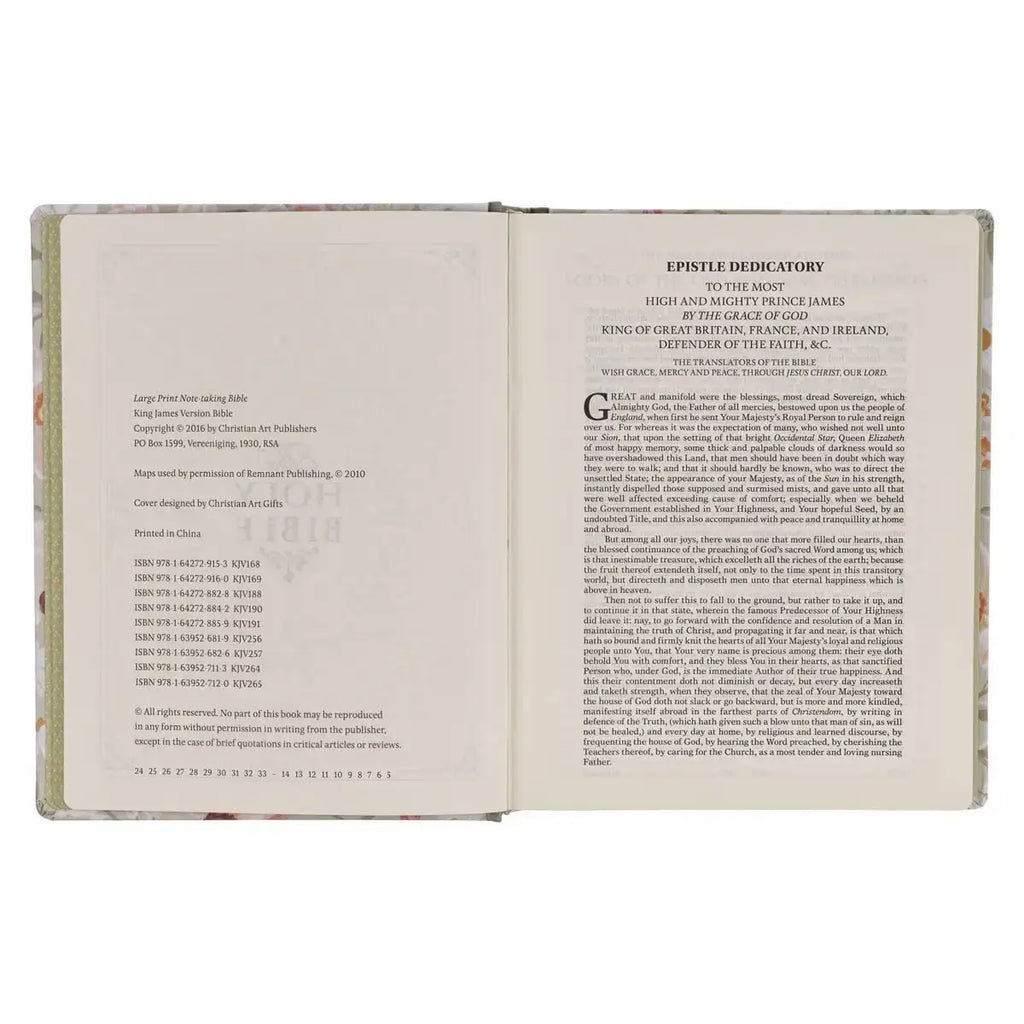 Sage Green Floral Hardcover Amelia Collection Large Print King James Version Note-taking Bible - Luke 22:42