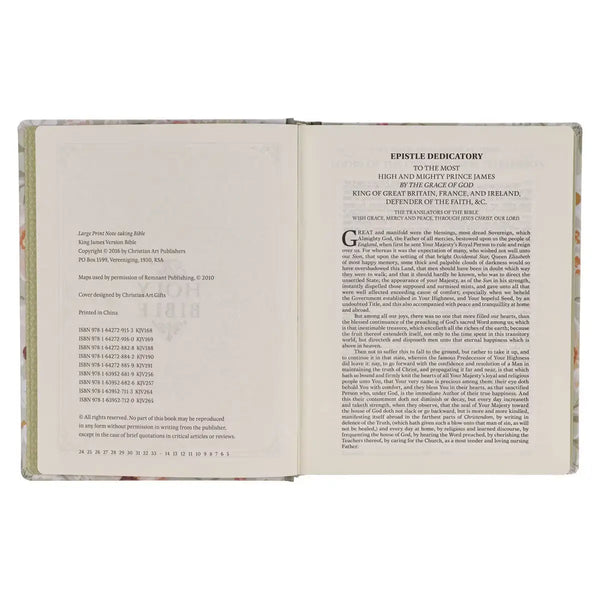 Sage Green Floral Hardcover Amelia Collection Large Print King James Version Note-taking Bible - Luke 22:42