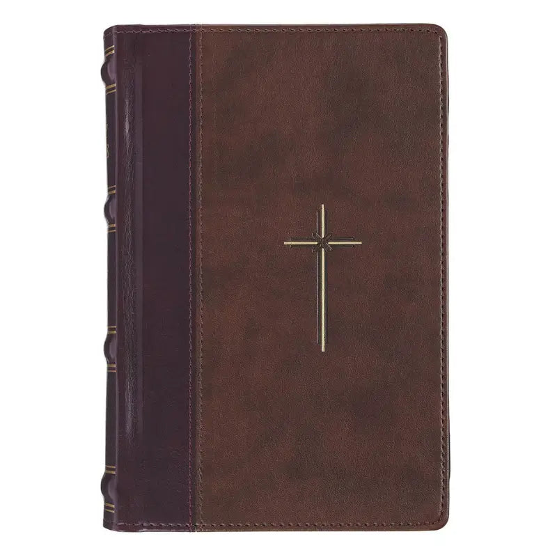Spice-Brown & Burgundy Faux Leather Personal-Size Giant Print Compact King James Version Bible