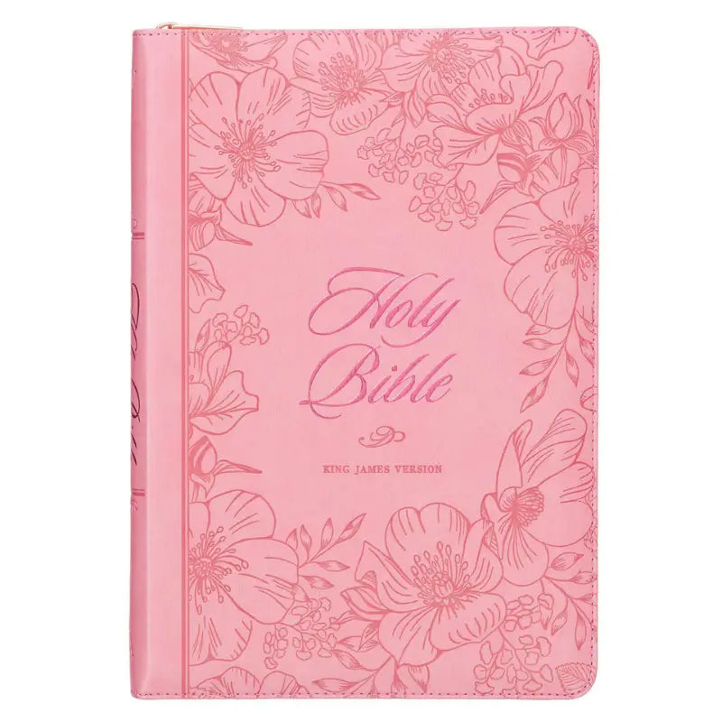 Sunrise Pink Faux Leather Large Print Thinline King James Version Bible with Zippered Closure & Thumb Index