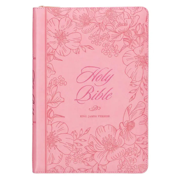 Sunrise Pink Faux Leather Large Print Thinline King James Version Bible with Zippered Closure & Thumb Index