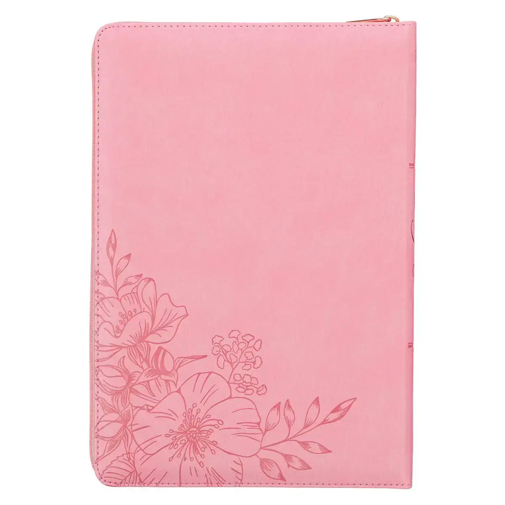 Sunrise Pink Faux Leather Large Print Thinline King James Version Bible with Zippered Closure & Thumb Index