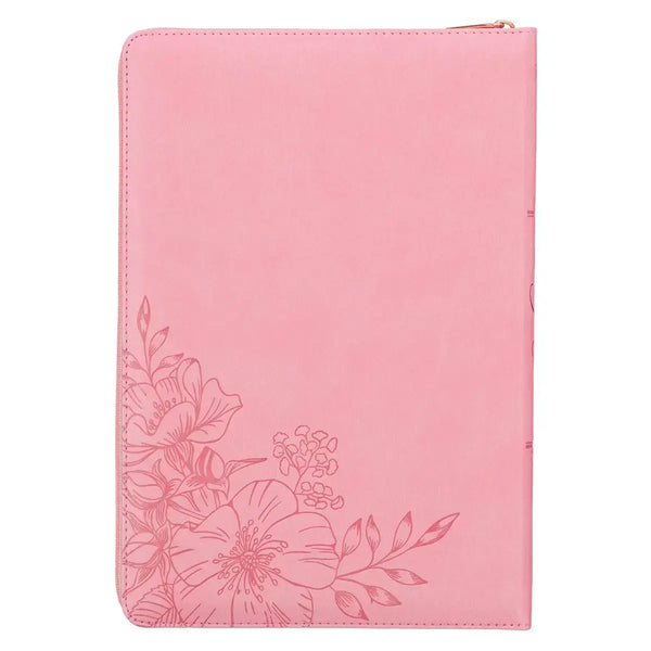 Sunrise Pink Faux Leather Large Print Thinline King James Version Bible with Zippered Closure & Thumb Index