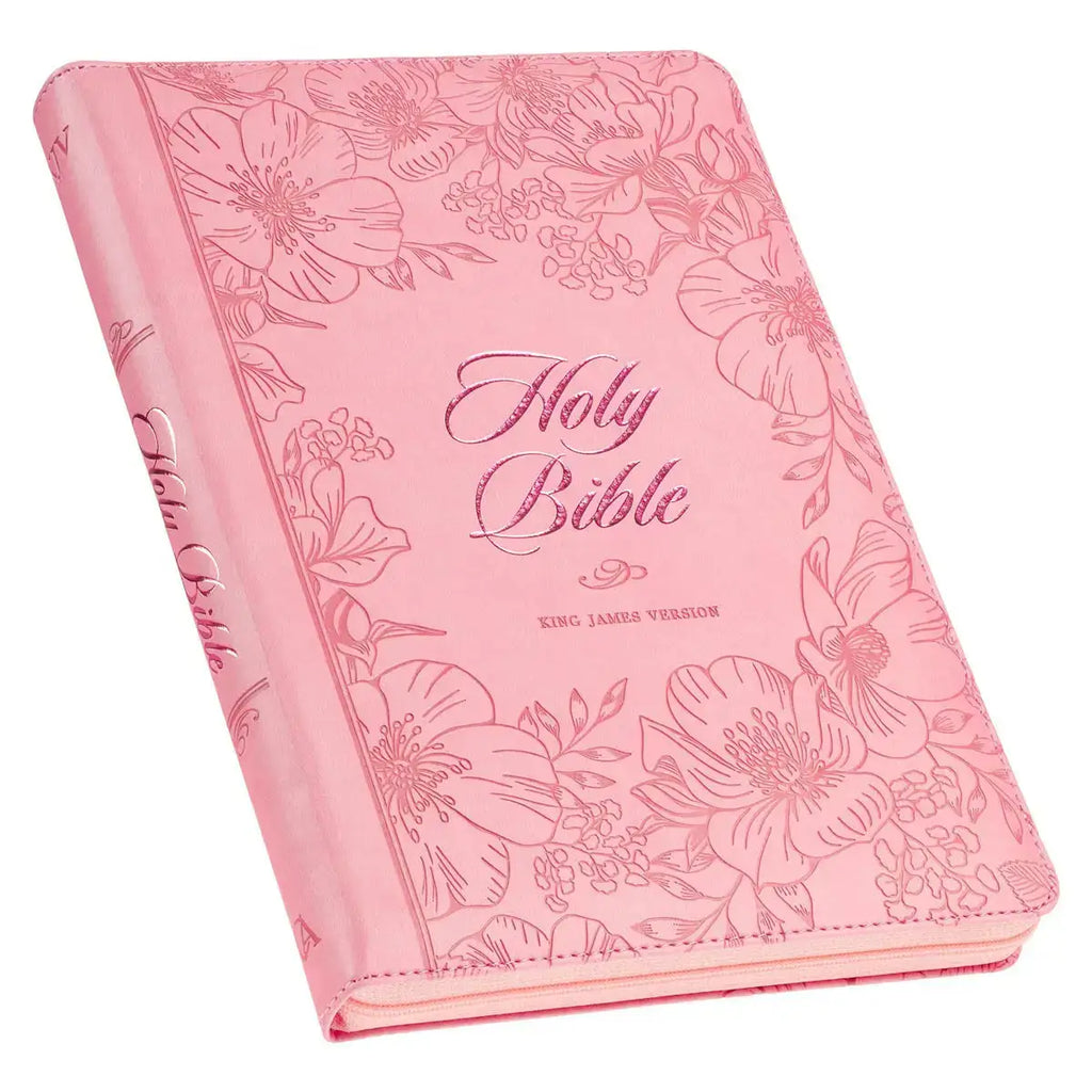 Sunrise Pink Faux Leather Large Print Thinline King James Version Bible with Zippered Closure & Thumb Index