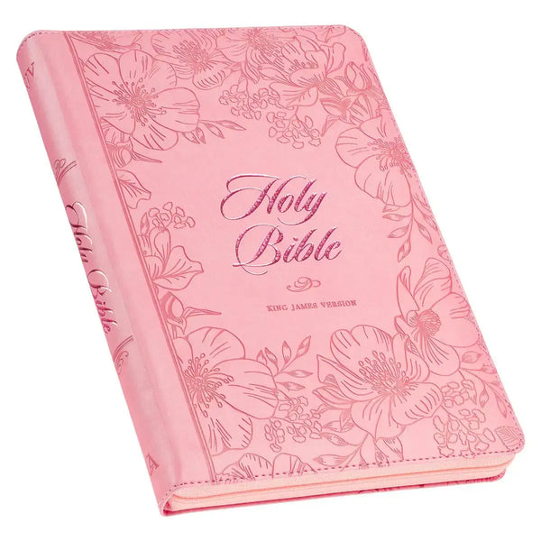 Sunrise Pink Faux Leather Large Print Thinline King James Version Bible with Zippered Closure & Thumb Index