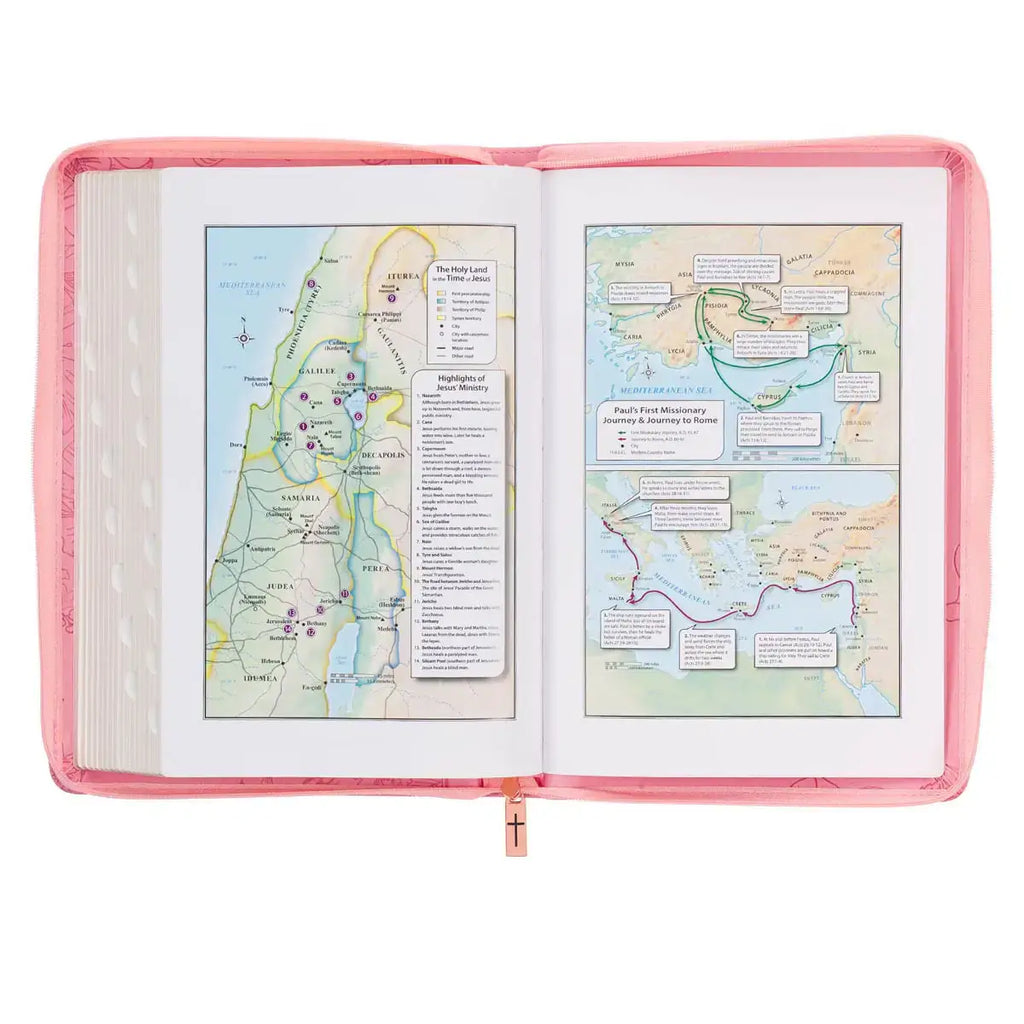 Sunrise Pink Faux Leather Large Print Thinline King James Version Bible with Zippered Closure & Thumb Index