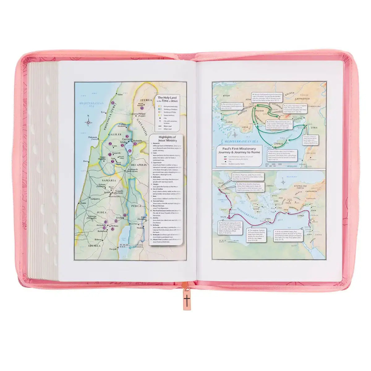 Sunrise Pink Faux Leather Large Print Thinline King James Version Bible with Zippered Closure & Thumb Index