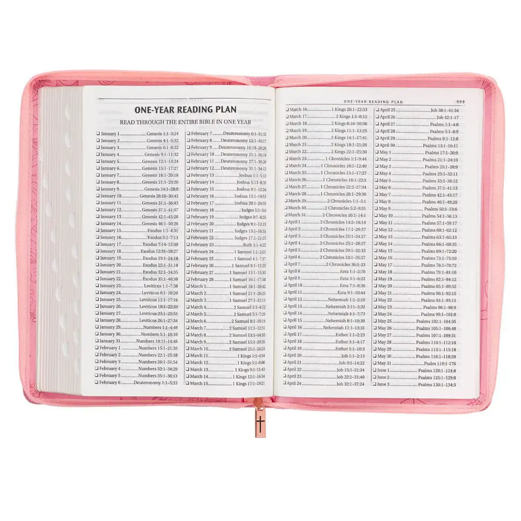 Sunrise Pink Faux Leather Large Print Thinline King James Version Bible with Zippered Closure & Thumb Index