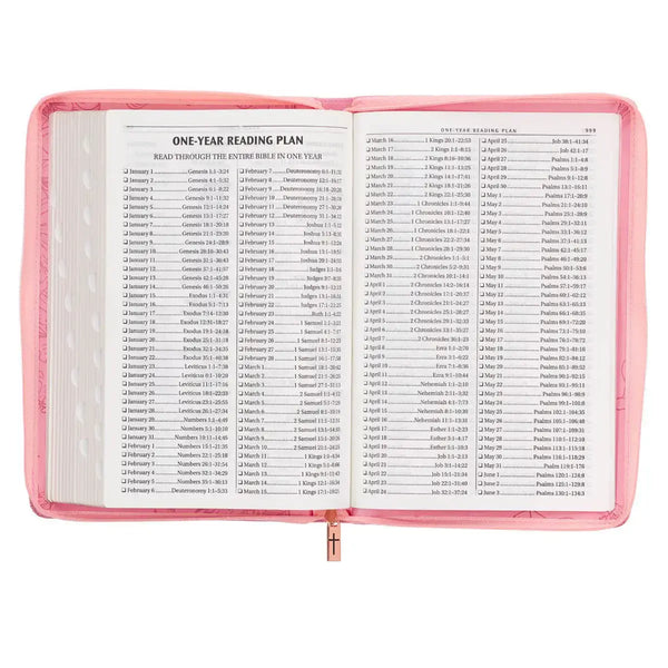 Sunrise Pink Faux Leather Large Print Thinline King James Version Bible with Zippered Closure & Thumb Index