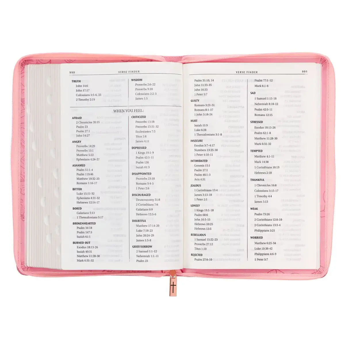 Sunrise Pink Faux Leather Large Print Thinline King James Version Bible with Zippered Closure & Thumb Index
