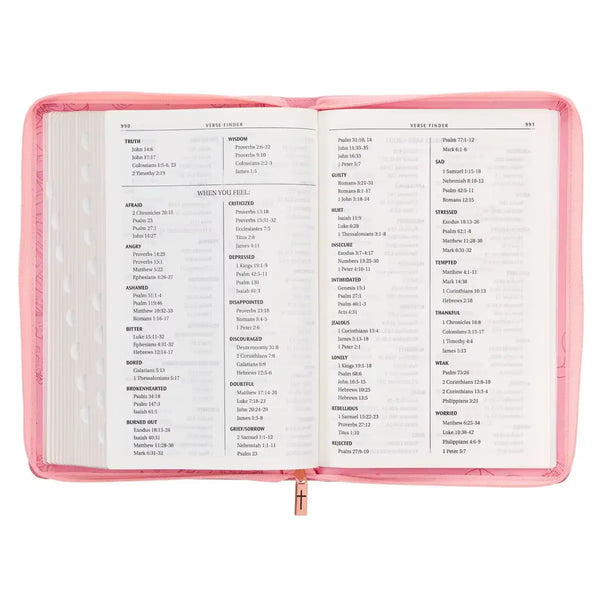 Sunrise Pink Faux Leather Large Print Thinline King James Version Bible with Zippered Closure & Thumb Index
