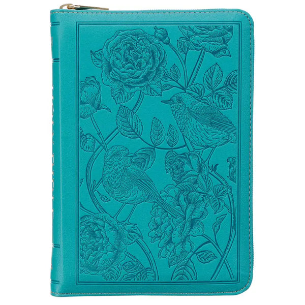 Teal Faux Leather Compact King James Version Bible with Zipper Closure