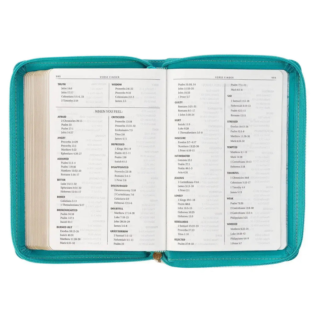 Teal Faux Leather Compact King James Version Bible with Zipper Closure