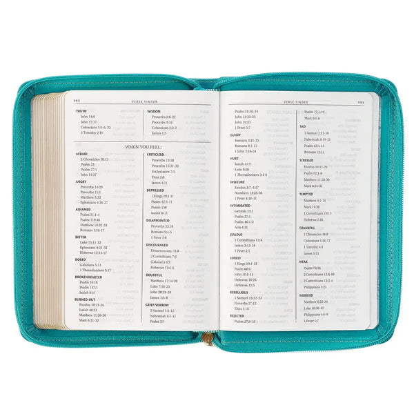 Teal Faux Leather Compact King James Version Bible with Zipper Closure