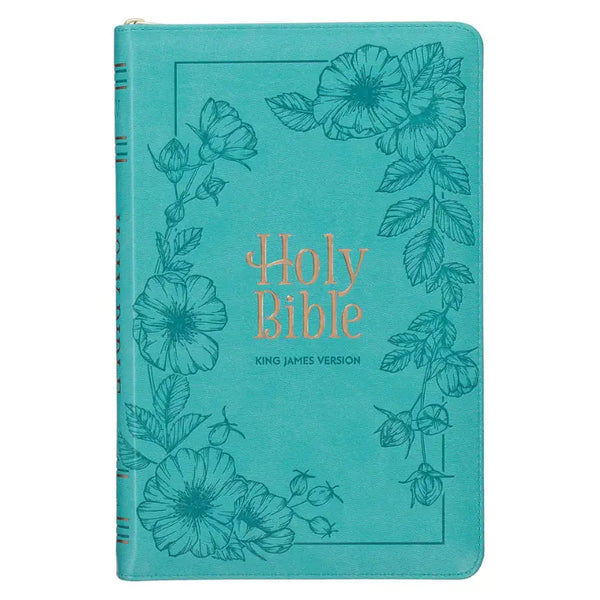 Teal Faux Leather King James Version Deluxe Gift Bible with Thumb Index & Zippered Closure