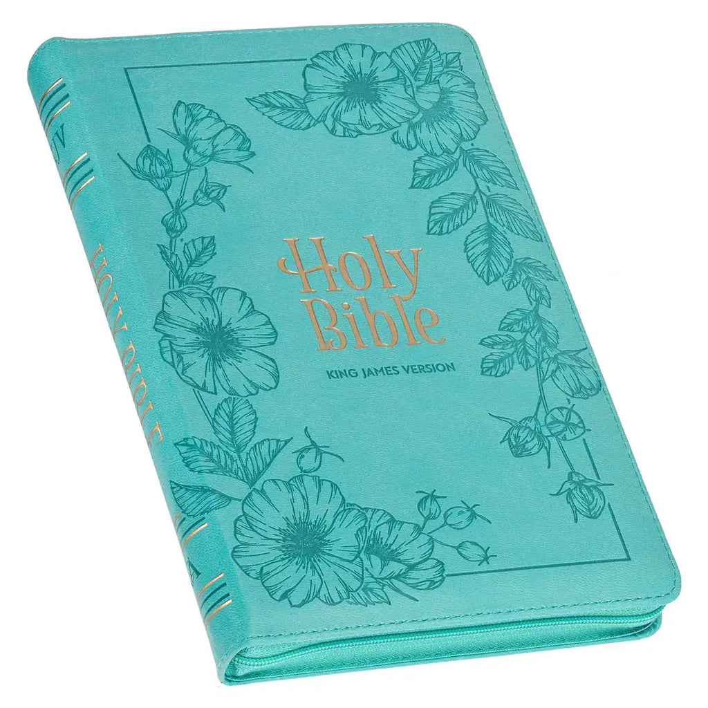 Teal Faux Leather King James Version Deluxe Gift Bible with Thumb Index & Zippered Closure