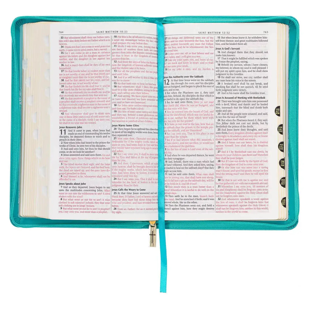 Teal Faux Leather King James Version Deluxe Gift Bible with Thumb Index & Zippered Closure
