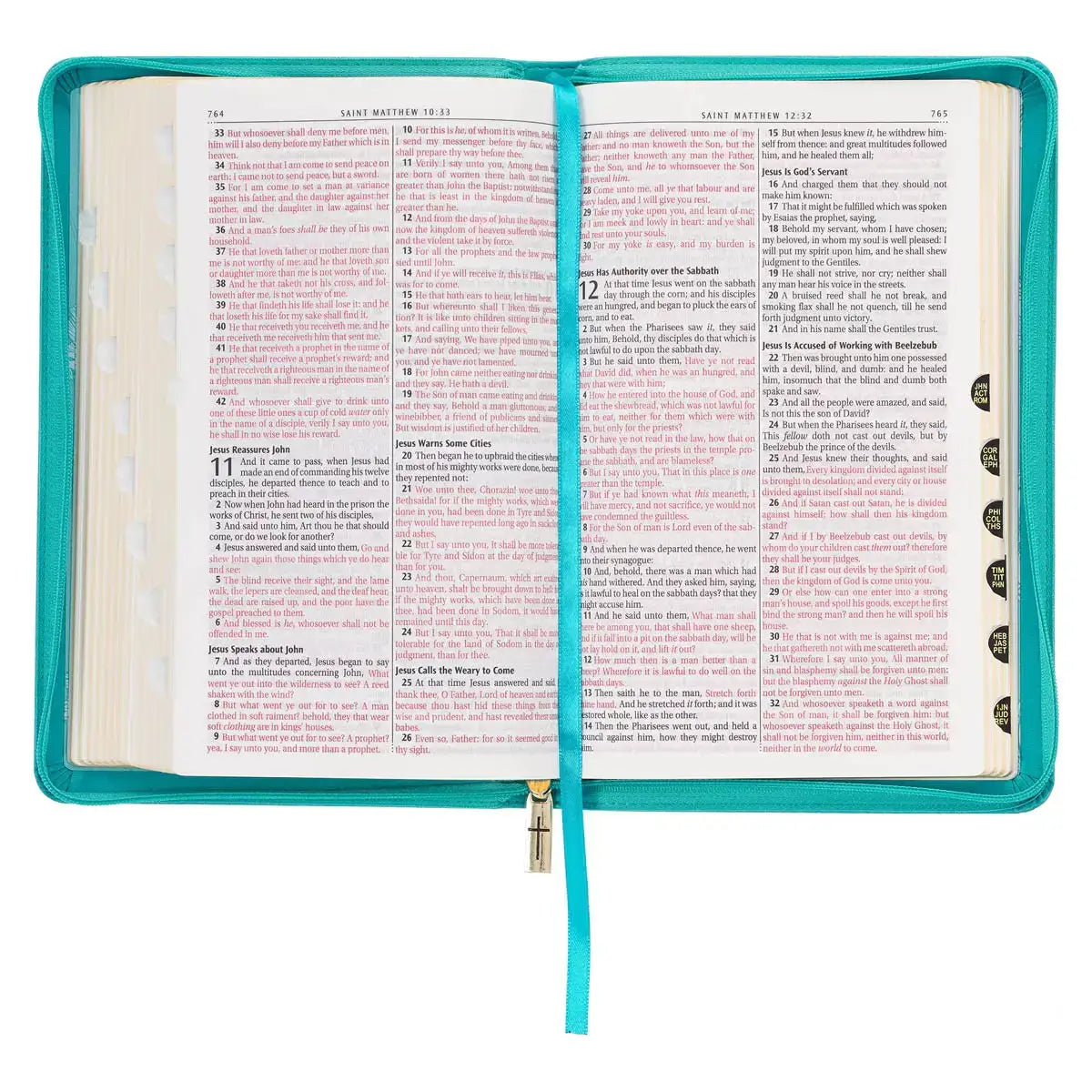 Teal Faux Leather King James Version Deluxe Gift Bible with Thumb Index & Zippered Closure
