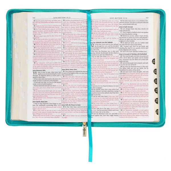 Teal Faux Leather King James Version Deluxe Gift Bible with Thumb Index & Zippered Closure