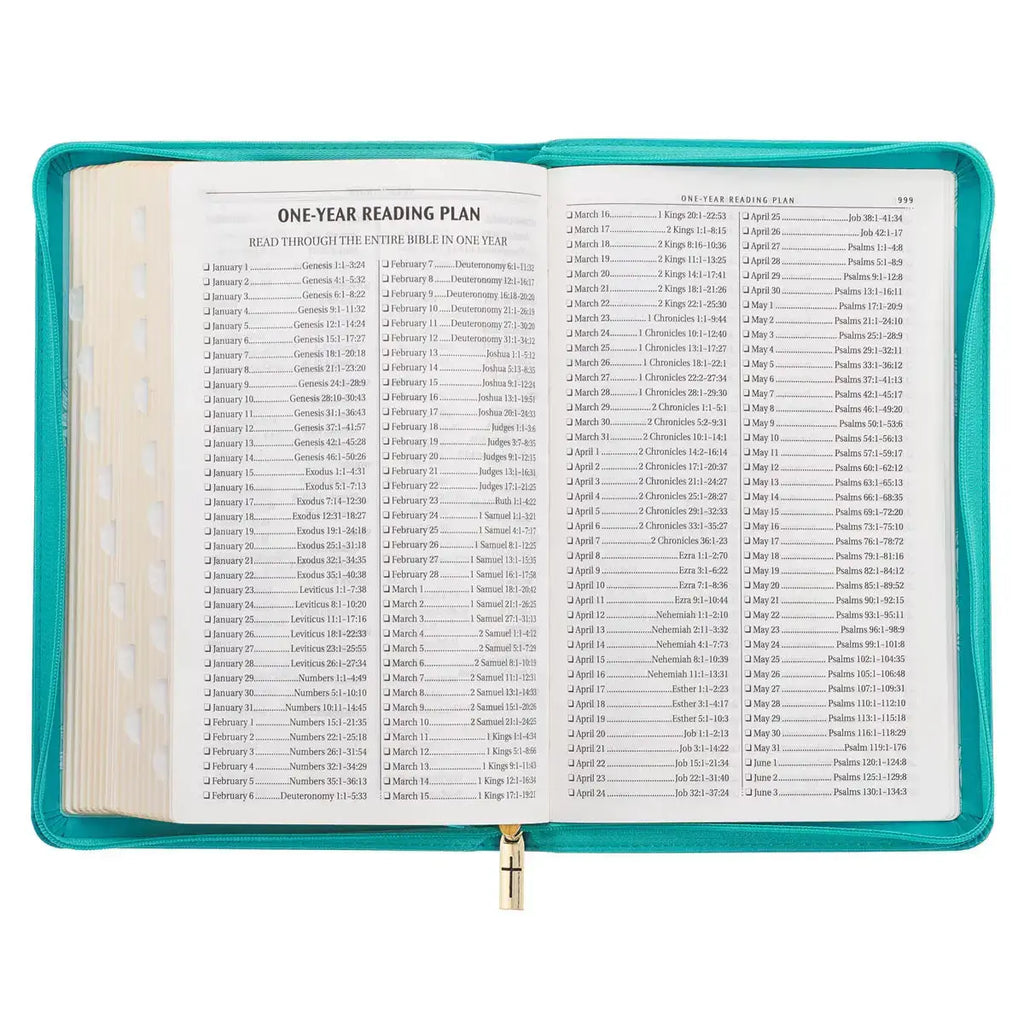 Teal Faux Leather King James Version Deluxe Gift Bible with Thumb Index & Zippered Closure
